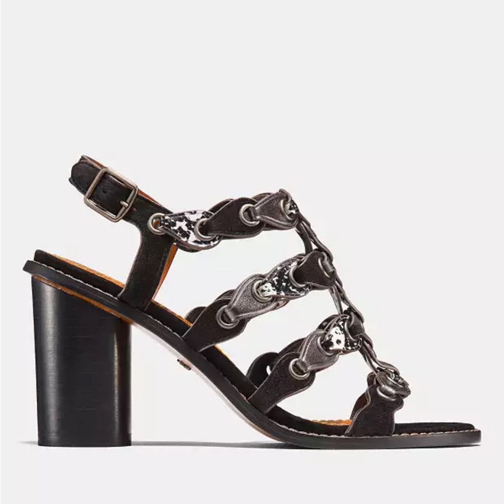 COACH EXOTIC LINK MID HEEL SANDAL IN SUEDE SIZE 8